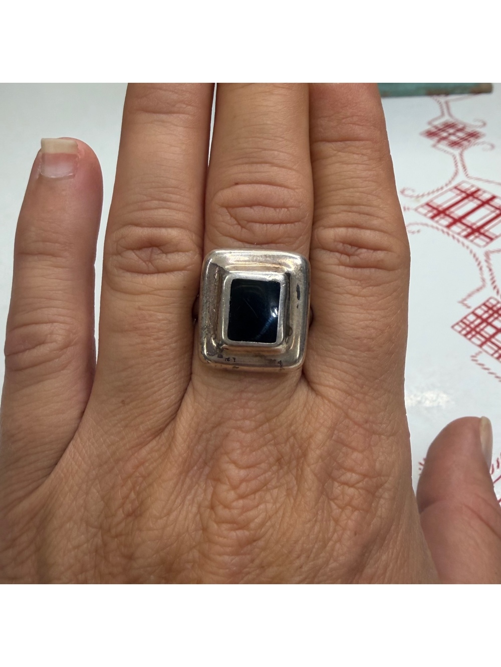 Sterling onyx Mexico ring size 9 vintage
